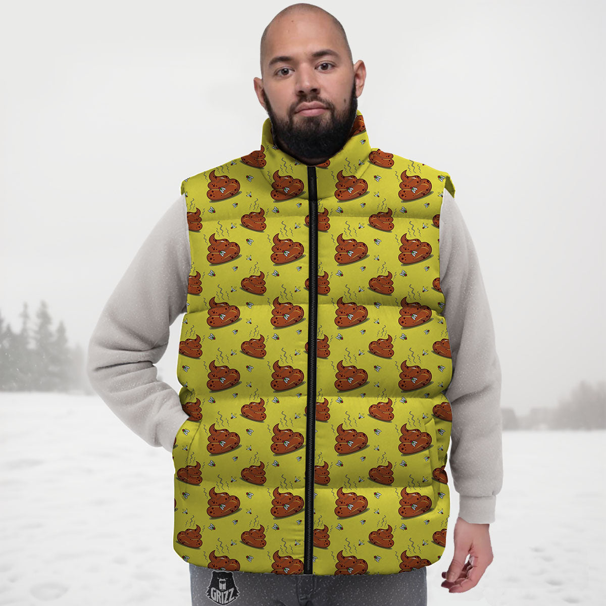 Poop Brown Print Pattern Down Vest-grizzshop