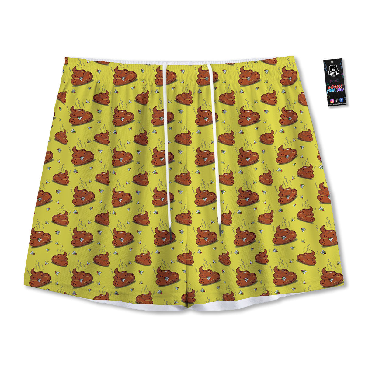 Poop Brown Print Pattern Mesh Shorts-grizzshop