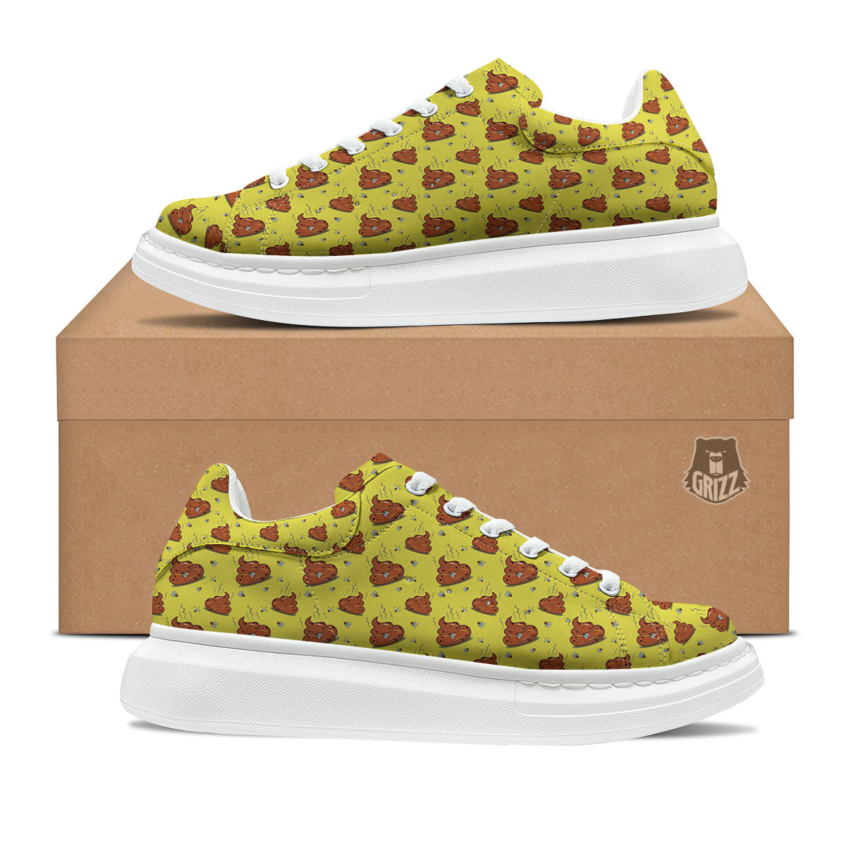 Poop Brown Print Pattern Platform Shoes-grizzshop