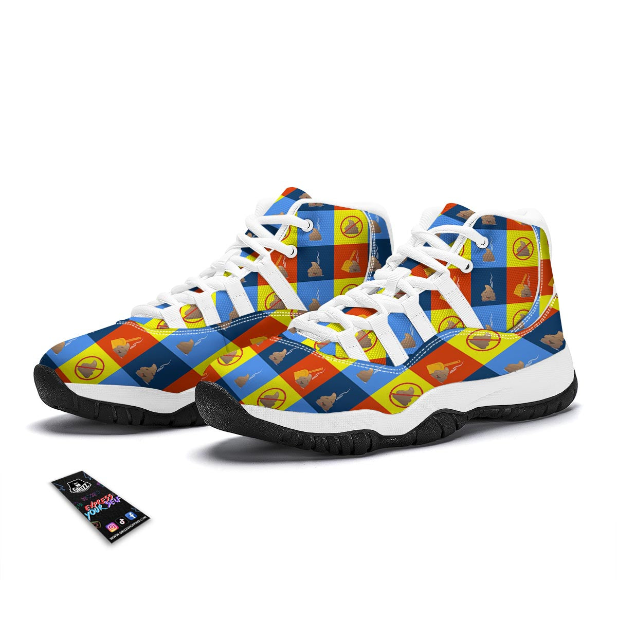 Poop Emoji Pattern Print White Bball Shoes-grizzshop