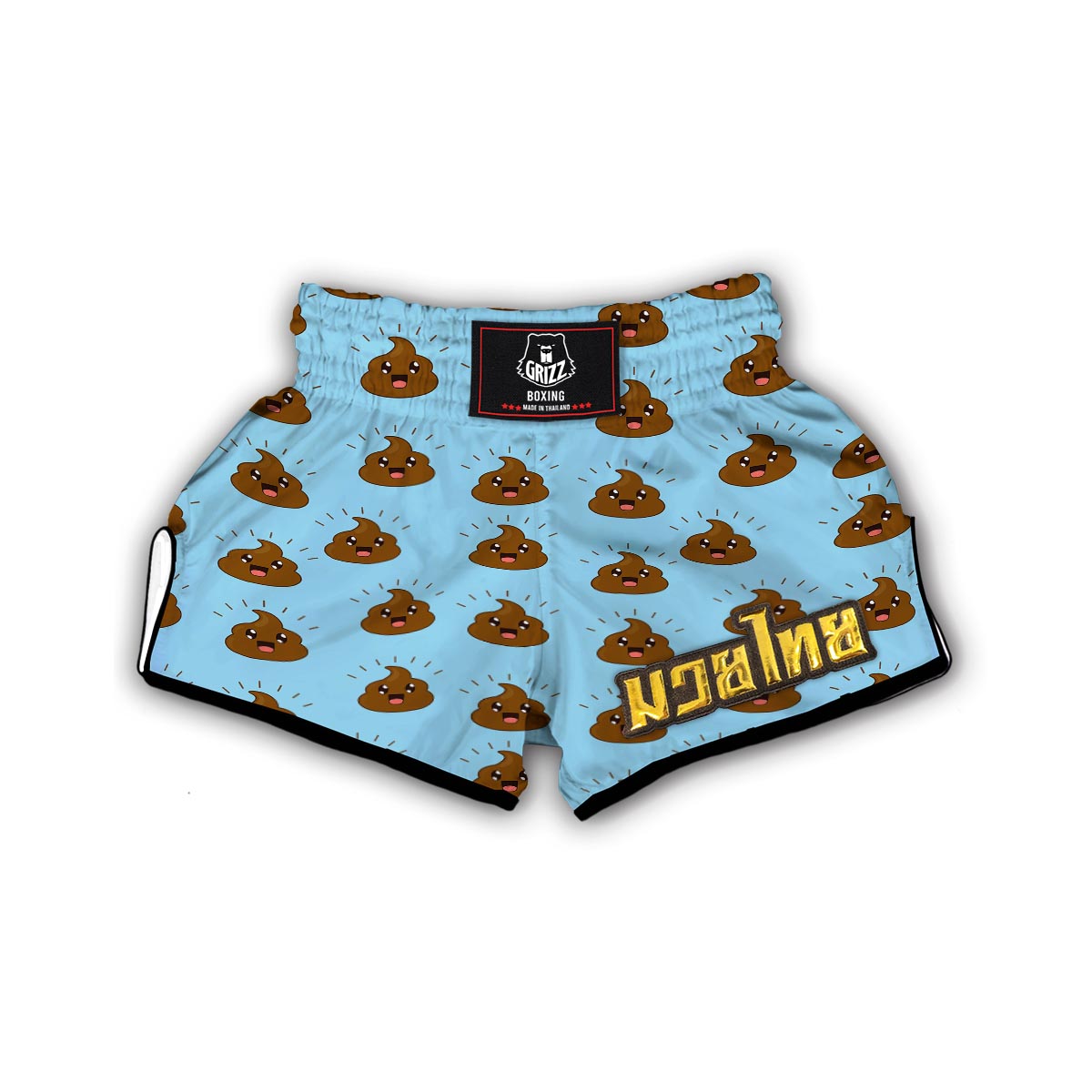 Poop Emoji Print Pattern Muay Thai Boxing Shorts-grizzshop