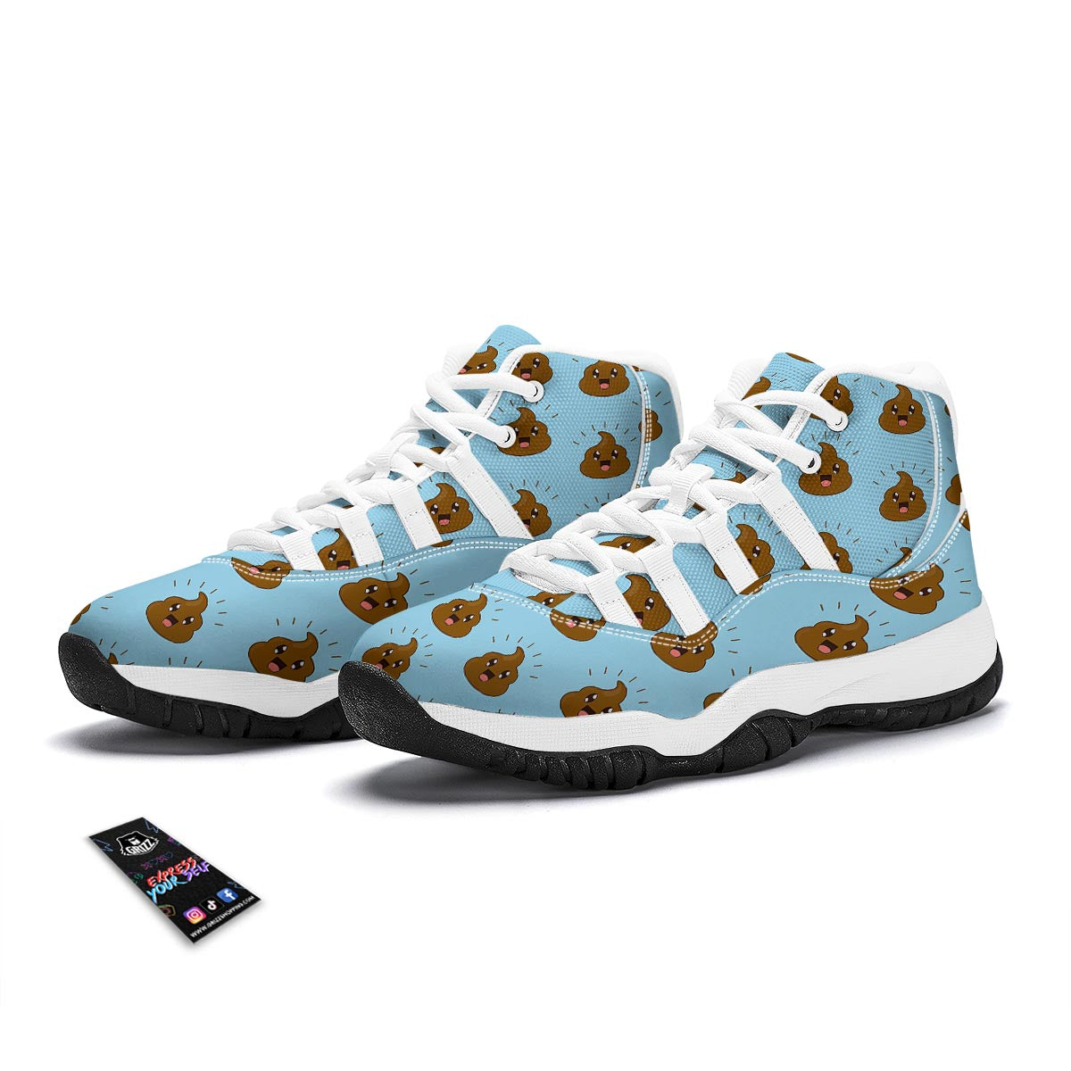 Poop Emoji Print Pattern White Bball Shoes-grizzshop