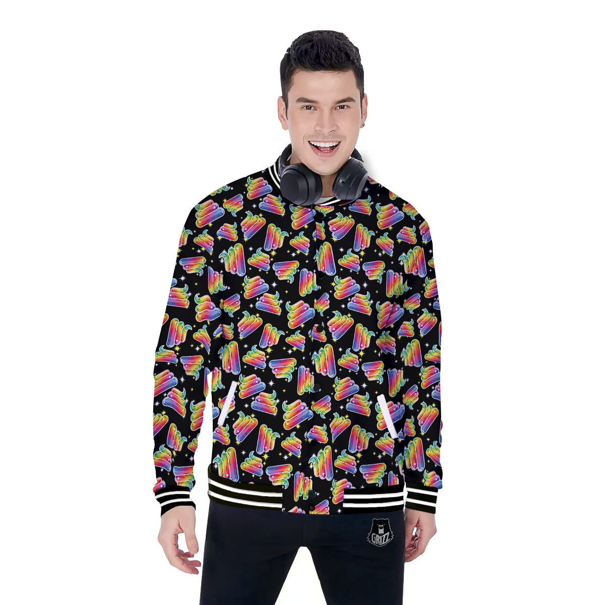Poop Rainbow Cute Print Pattern Baseball Jacket-grizzshop
