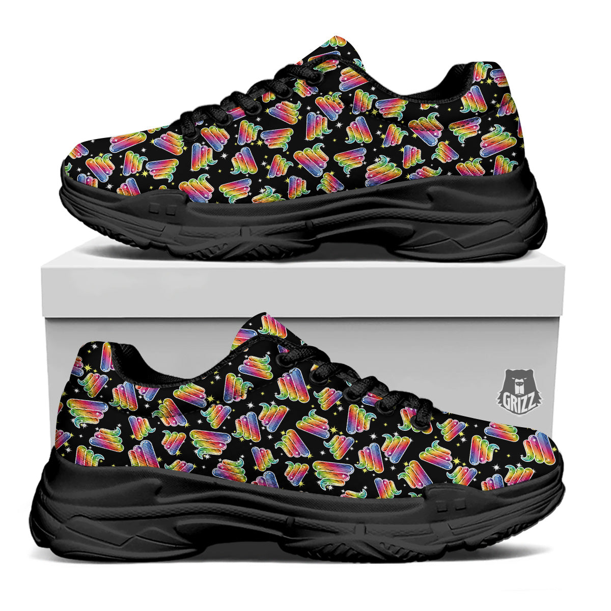 Poop Rainbow Cute Print Pattern Black Chunky Shoes-grizzshop
