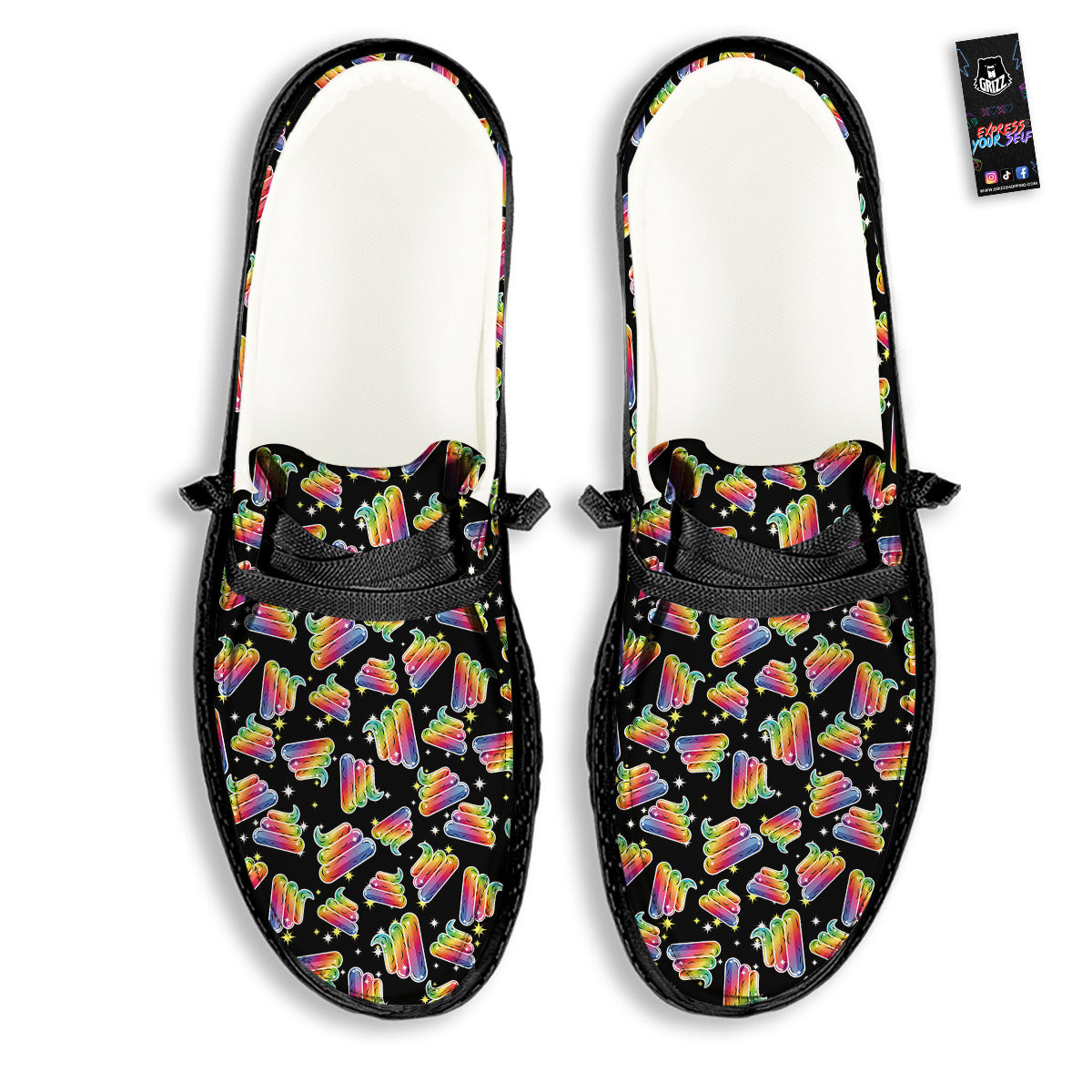 Poop Rainbow Cute Print Pattern Black Loafers-grizzshop