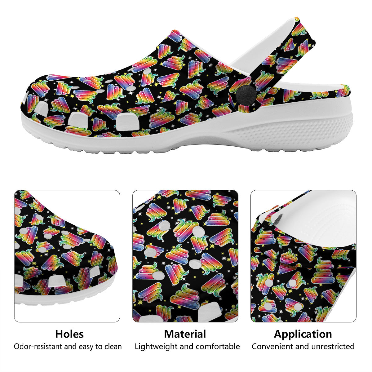 Poop Rainbow Cute Print Pattern Clog-grizzshop