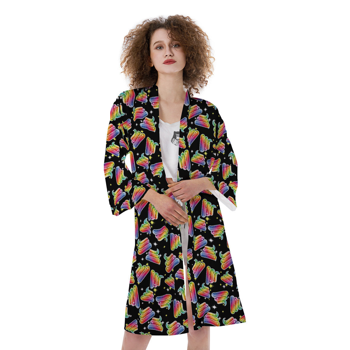 Poop Rainbow Cute Print Pattern Kimono-grizzshop