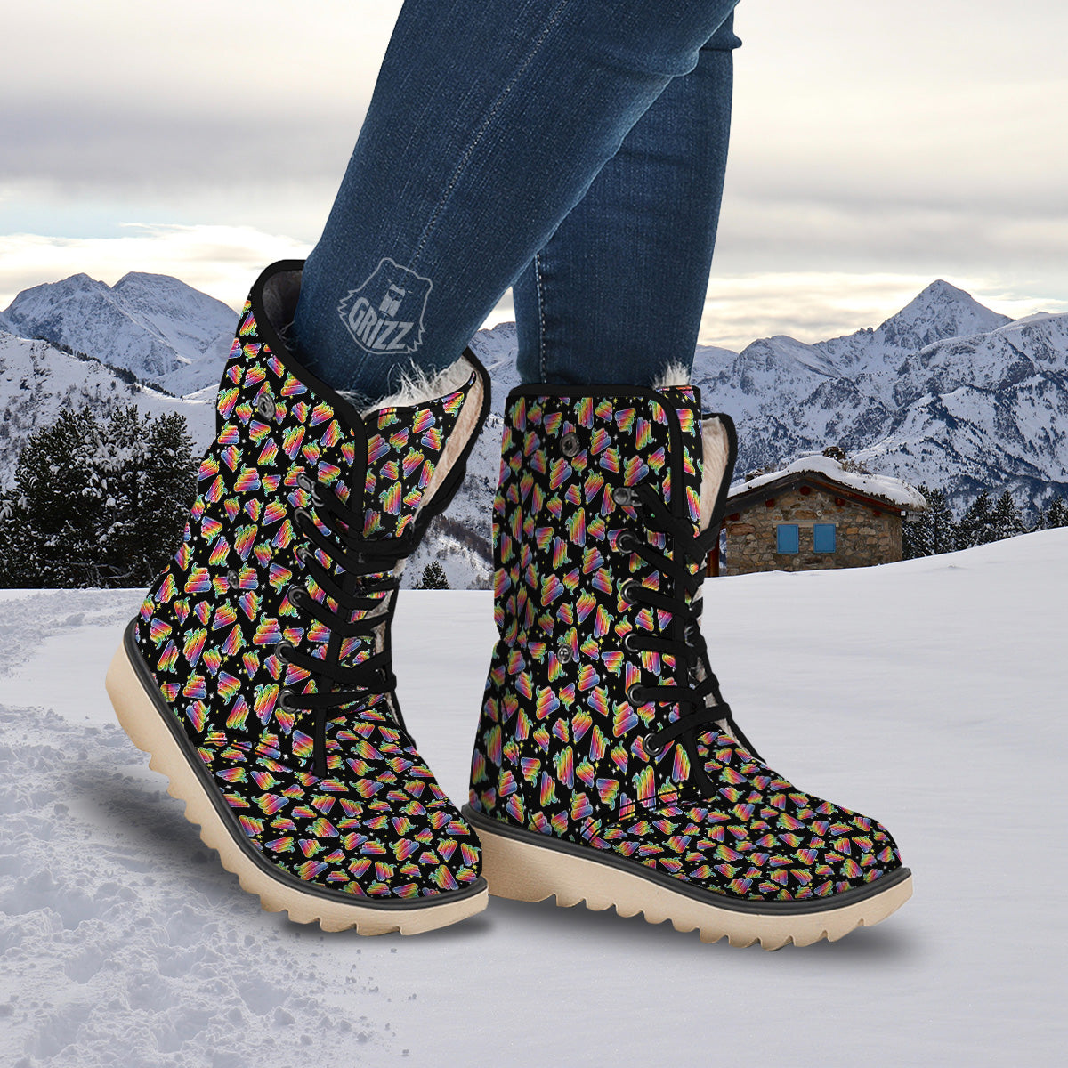 Poop Rainbow Cute Print Pattern Snow Boots-grizzshop