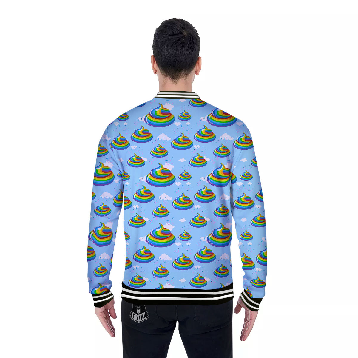 Poop Rainbow Print Pattern Baseball Jacket-grizzshop