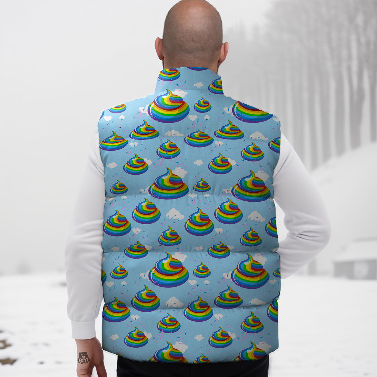 Poop Rainbow Print Pattern Down Vest