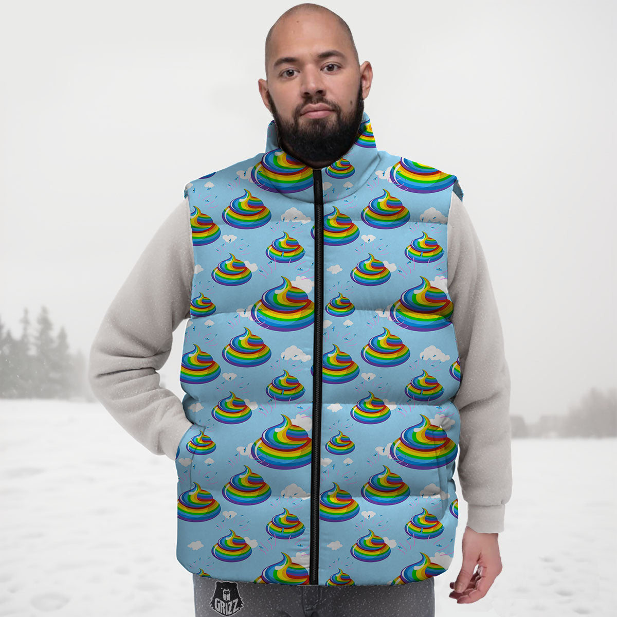 Poop Rainbow Print Pattern Down Vest