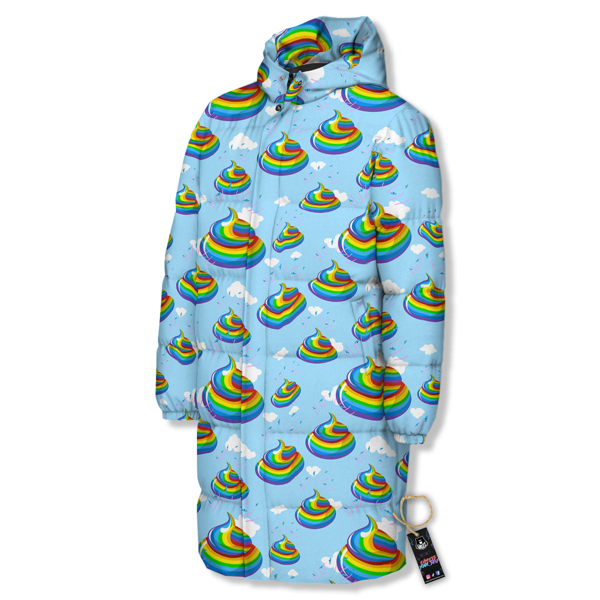 Poop Rainbow Print Pattern Long Down Jacket-grizzshop