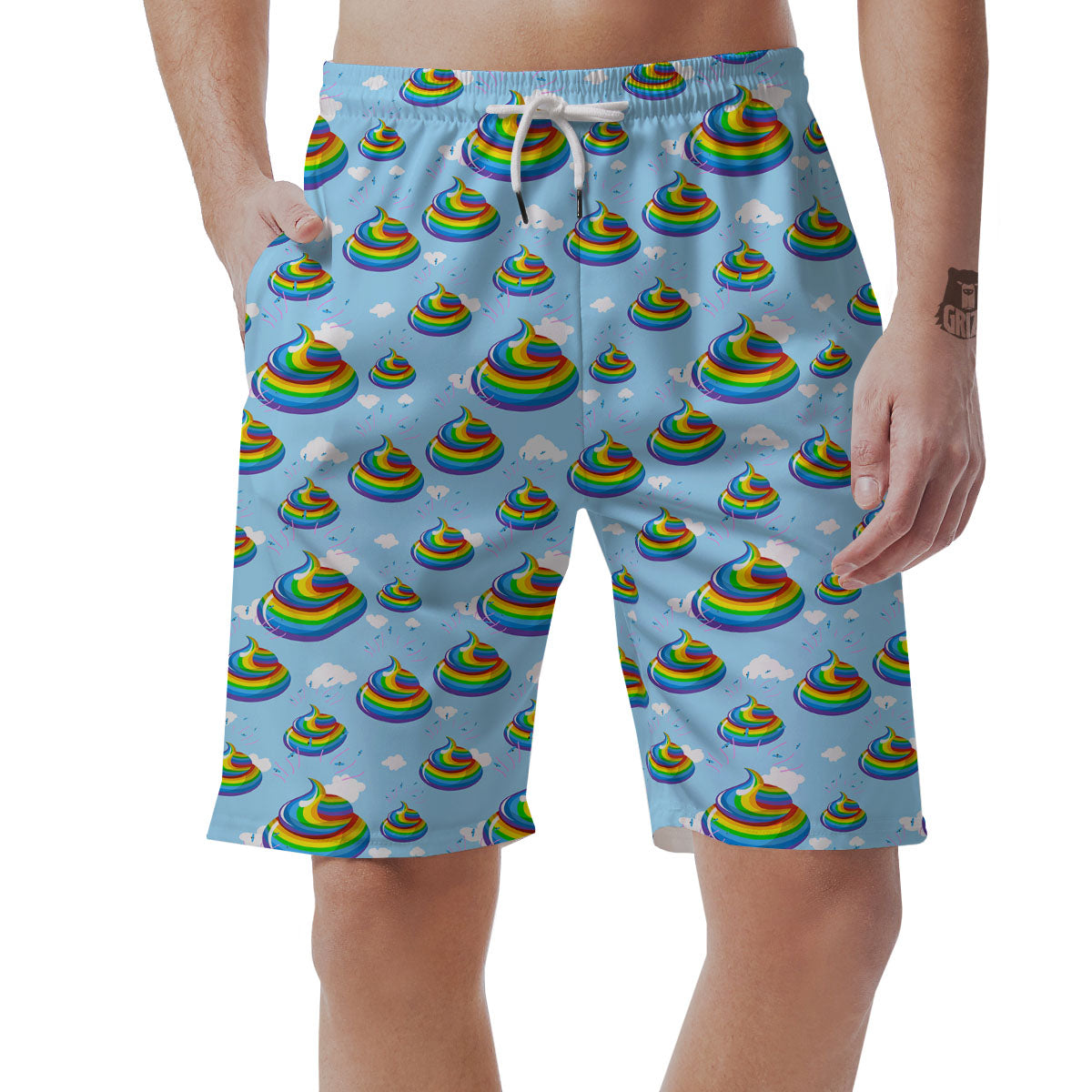 Poop Rainbow Print Pattern Men's Shorts-grizzshop