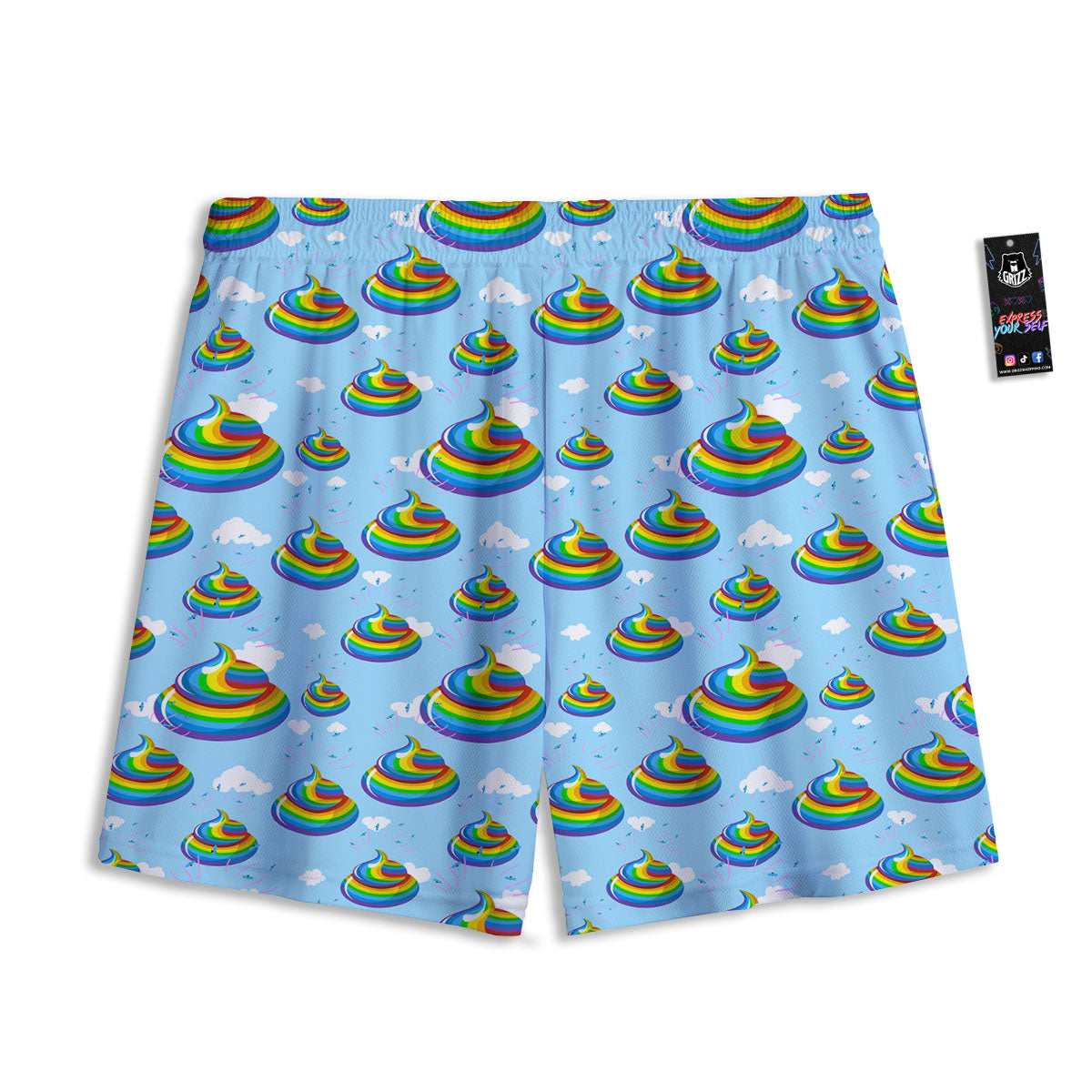 Poop Rainbow Print Pattern Mesh Shorts