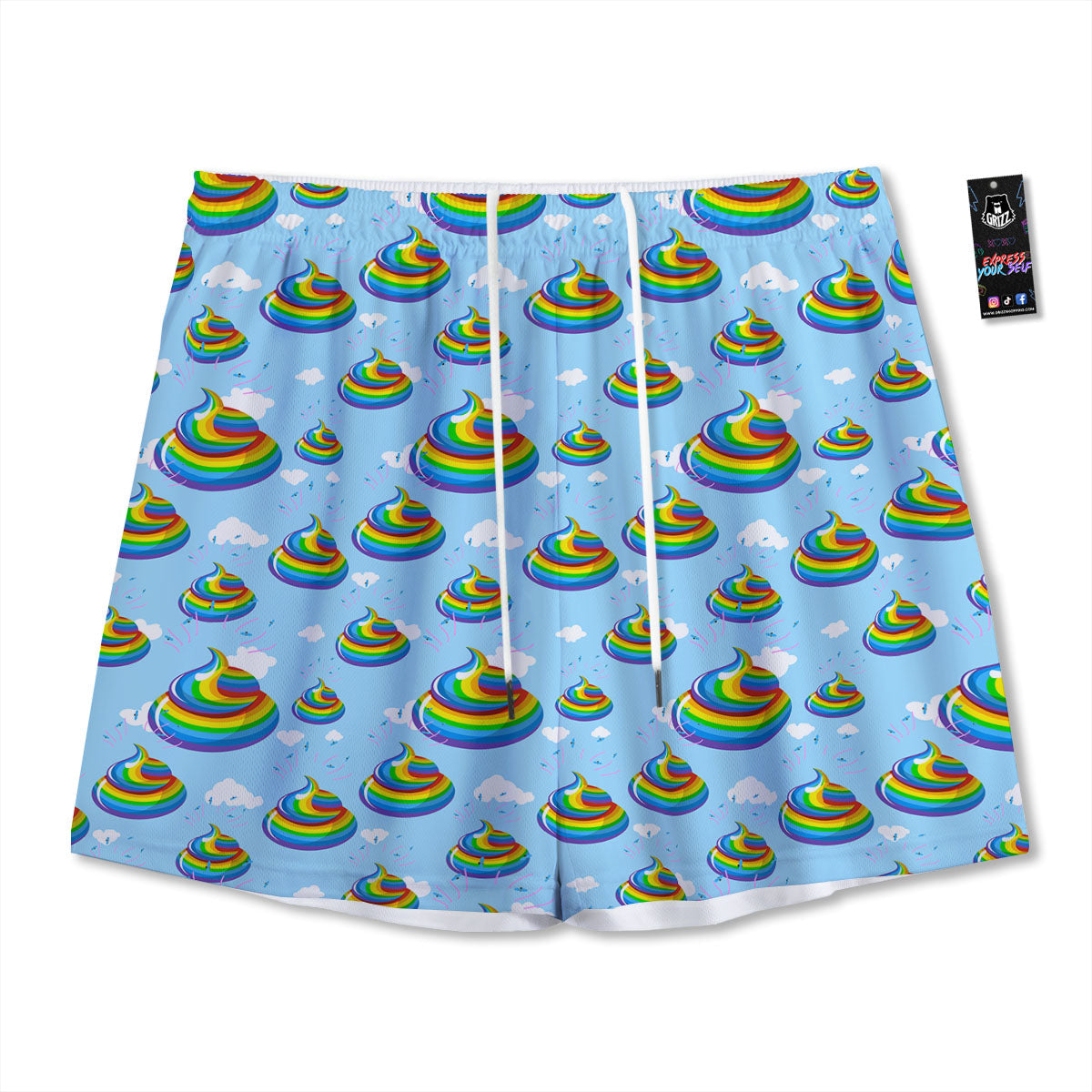 Poop Rainbow Print Pattern Mesh Shorts