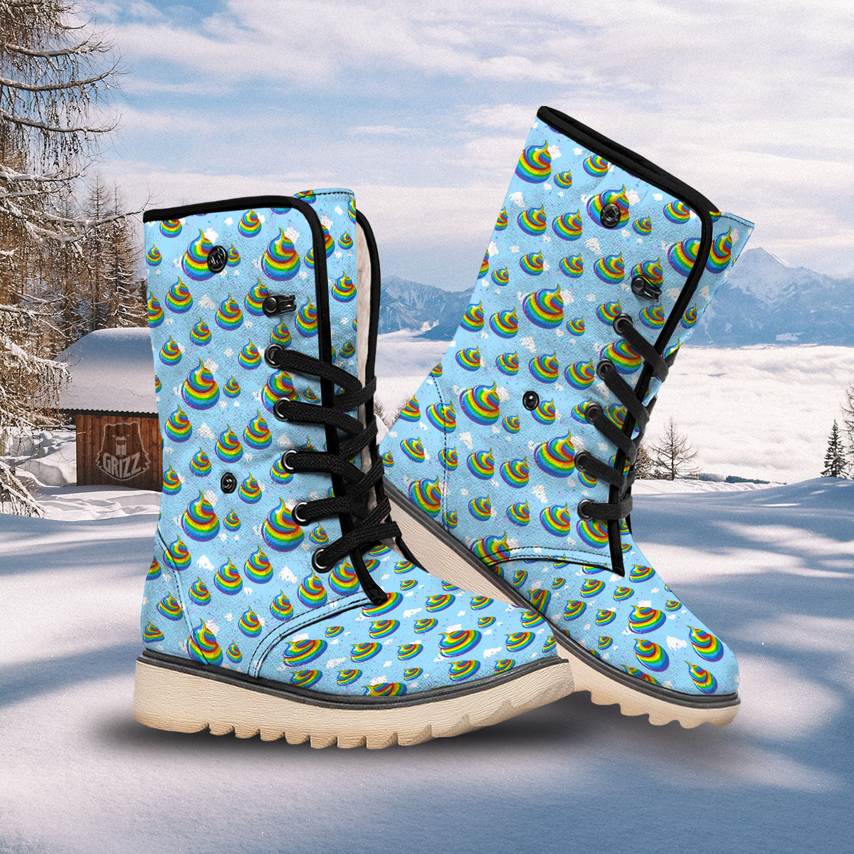 Poop Rainbow Print Pattern Snow Boots-grizzshop