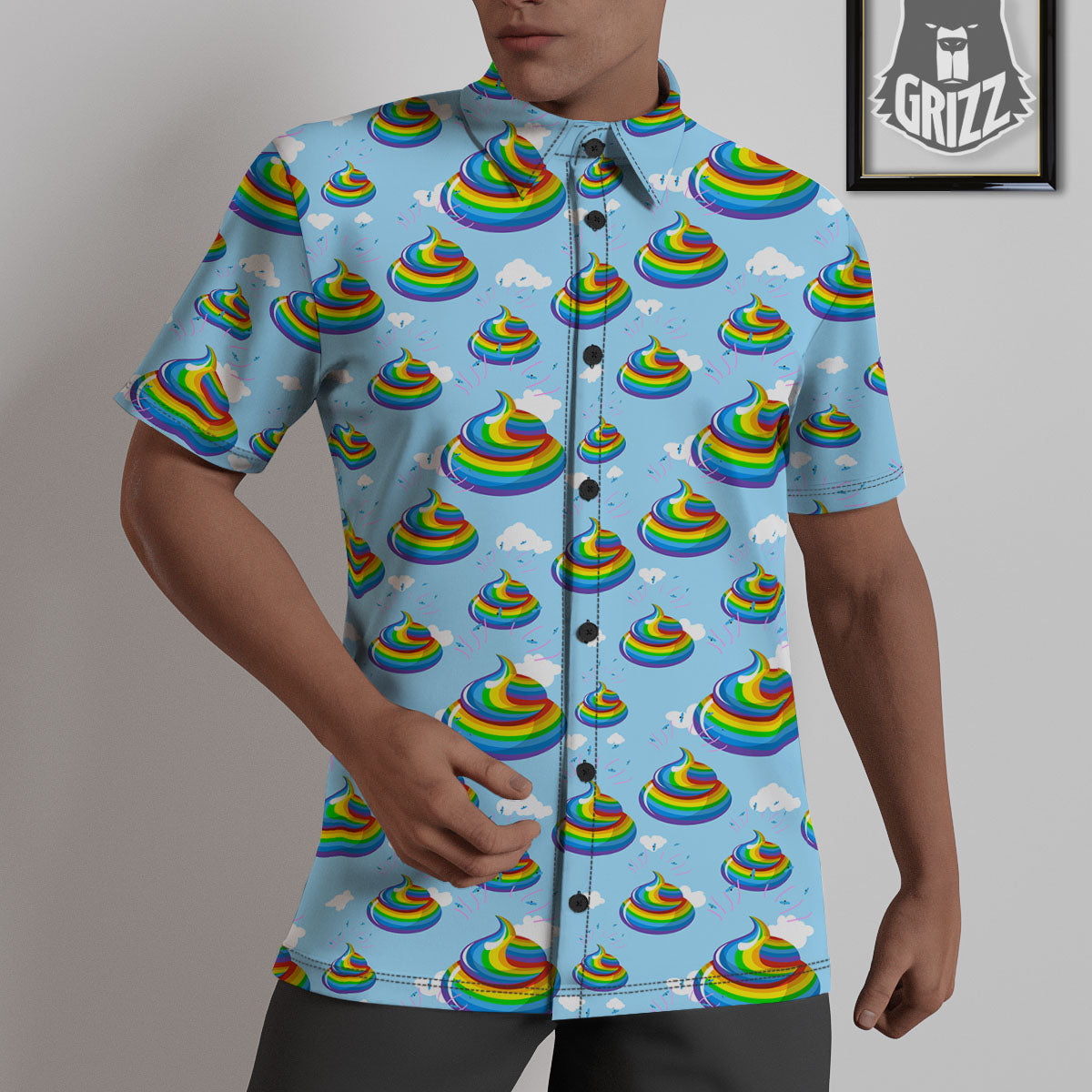 Poop Rainbow Print Pattern Untucked Shirts-grizzshop