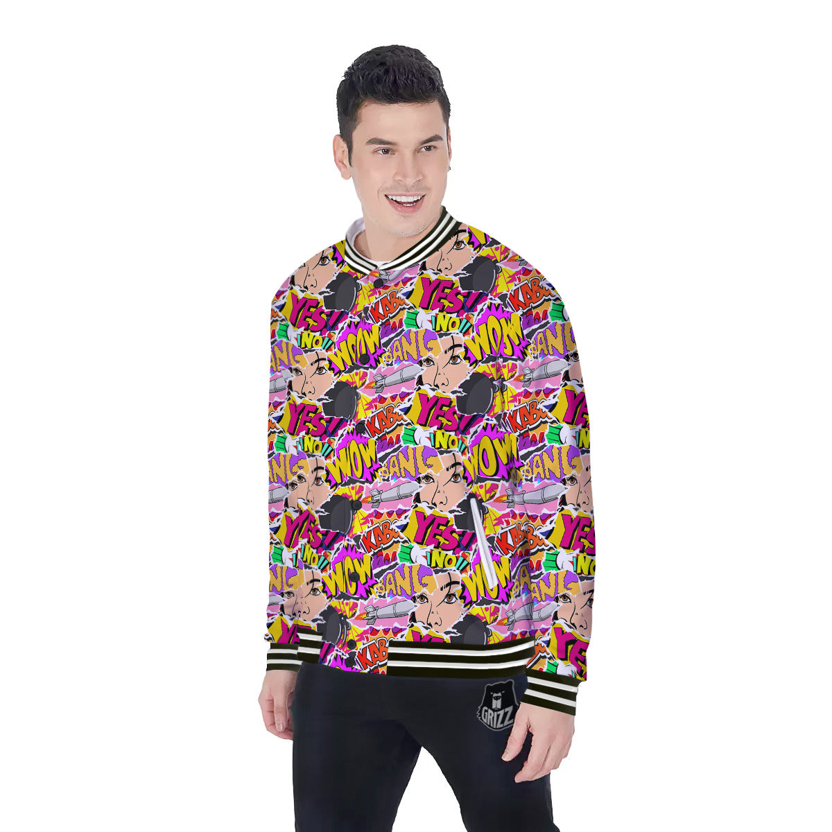 Pop Art Comics Print Pattern Baseball Jacket-grizzshop