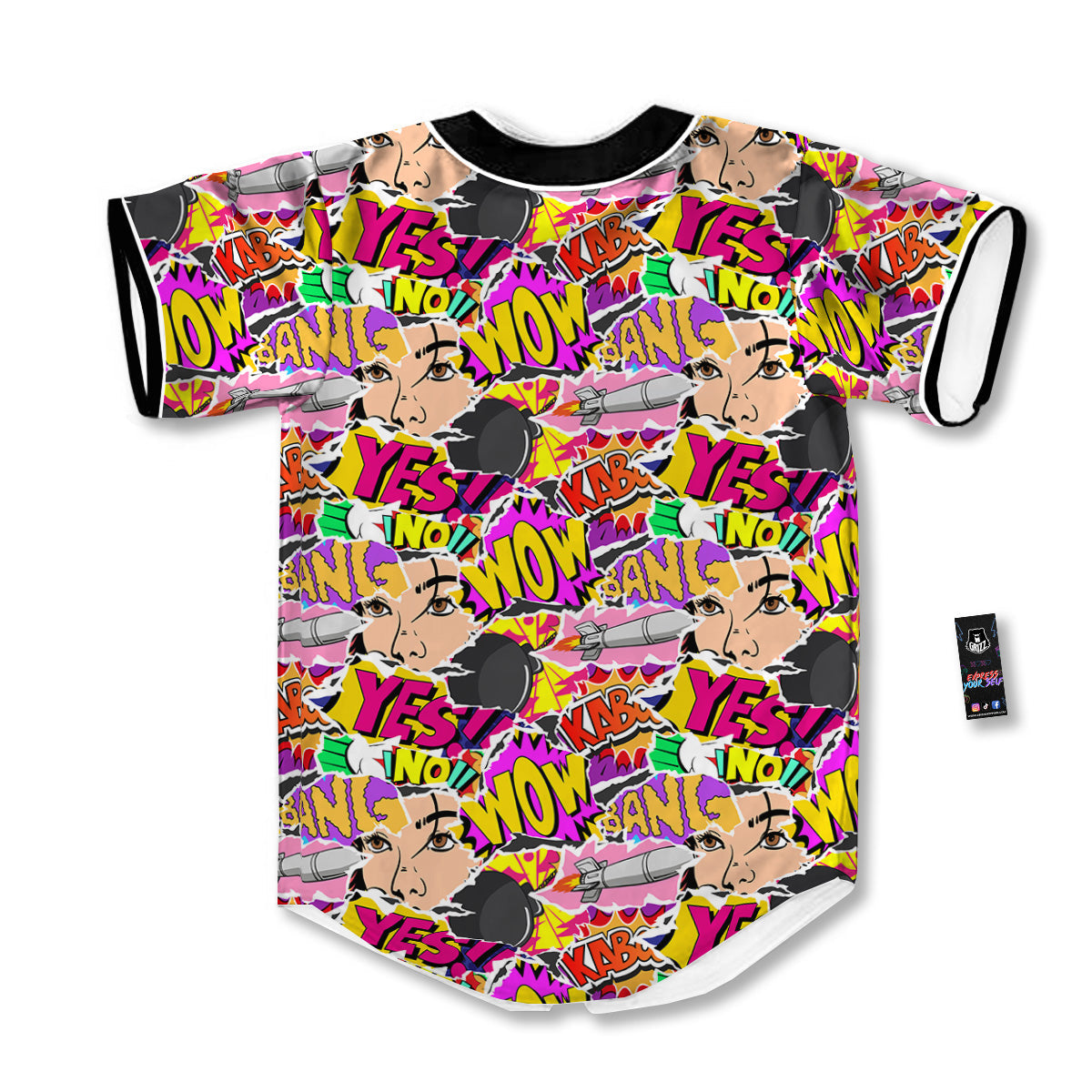 Pop Art Comics Print Pattern Baseball Jersey-grizzshop