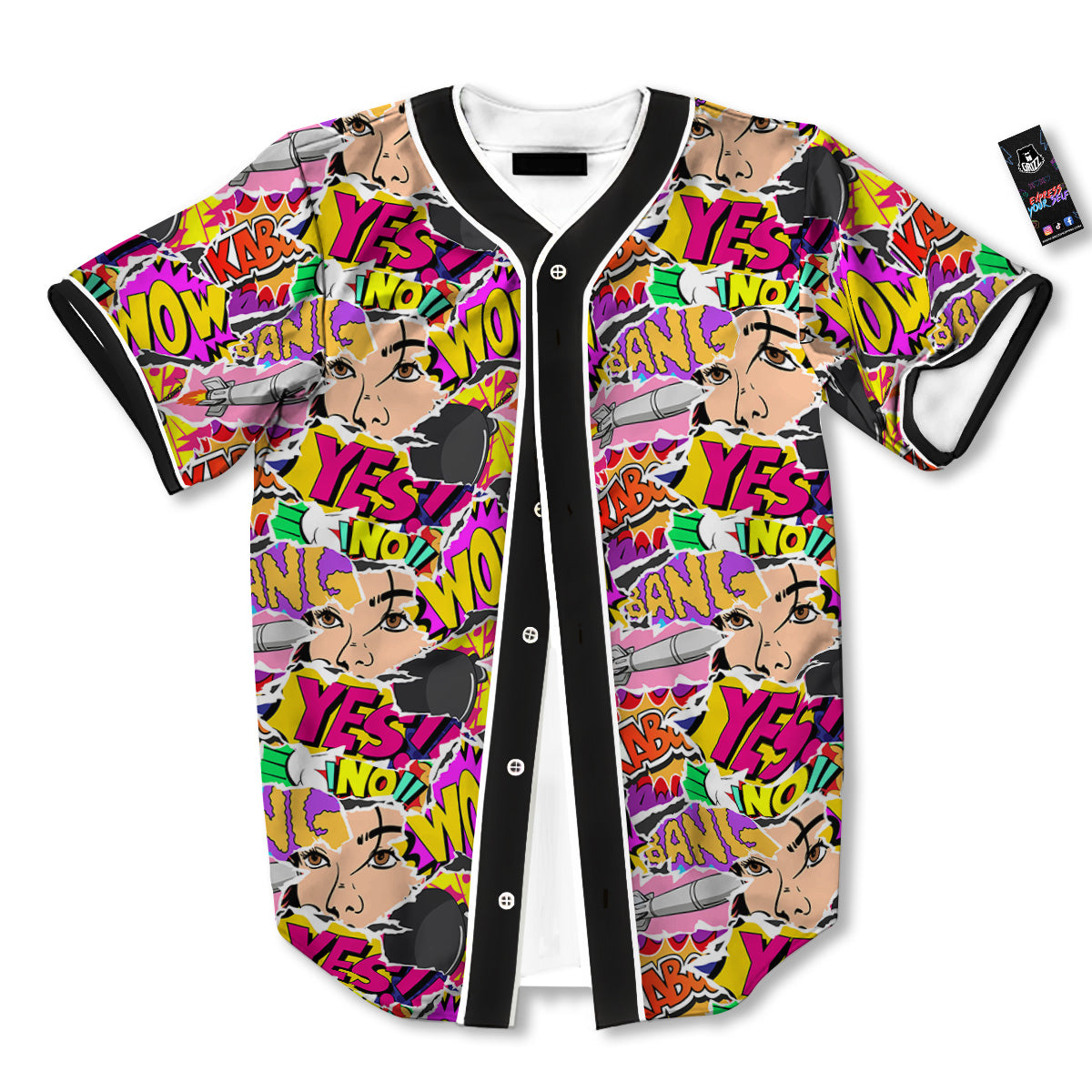Pop Art Comics Print Pattern Baseball Jersey-grizzshop