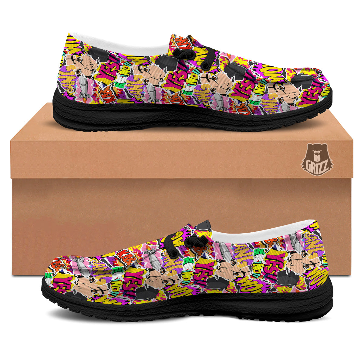 Pop Art Comics Print Pattern Black Loafers-grizzshop