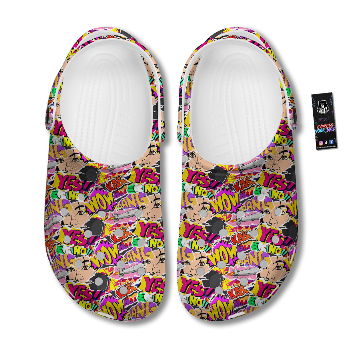 Pop Art Comics Print Pattern Clog-grizzshop