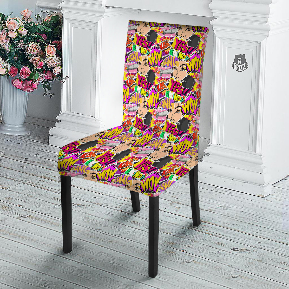 Pop Art Comics Print Pattern Dining Chair Slipcover-grizzshop