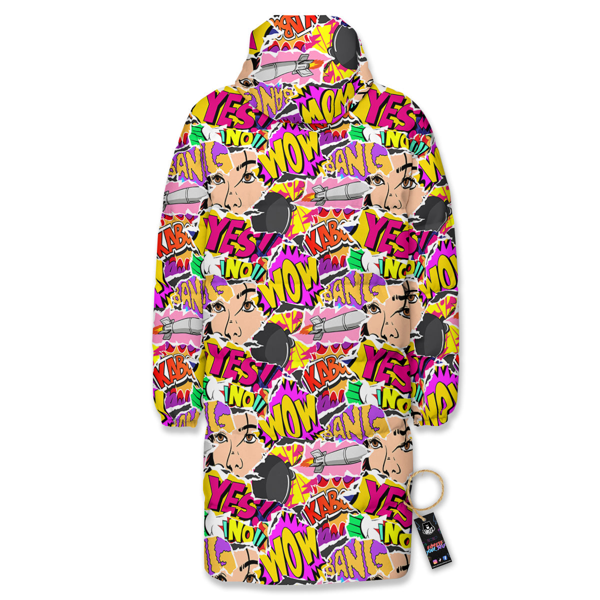 Pop Art Comics Print Pattern Long Down Jacket-grizzshop