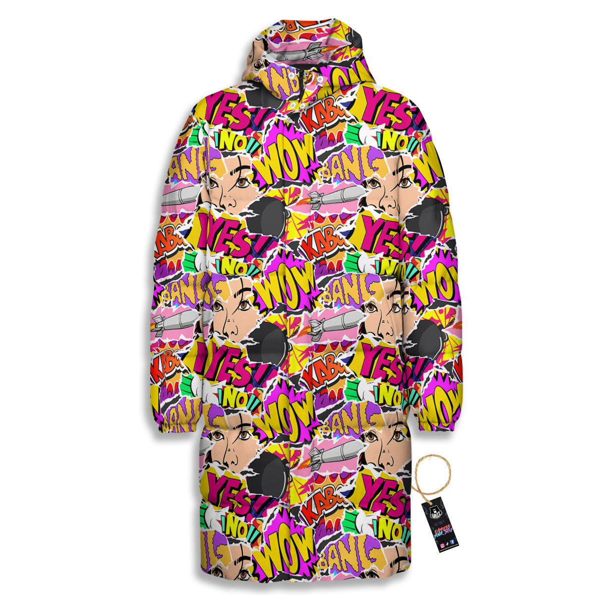 Pop Art Comics Print Pattern Long Down Jacket-grizzshop