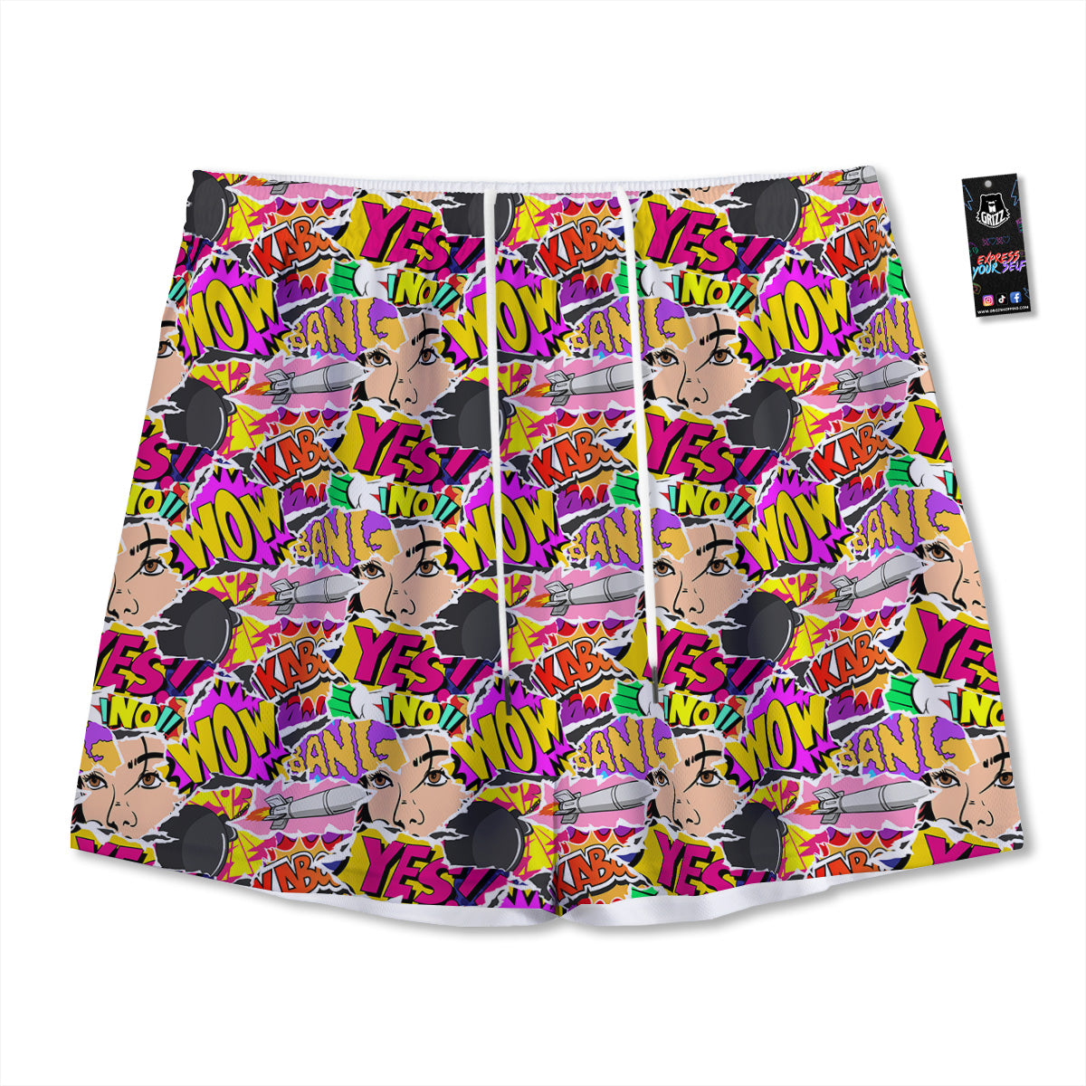 Pop Art Comics Print Pattern Mesh Shorts-grizzshop