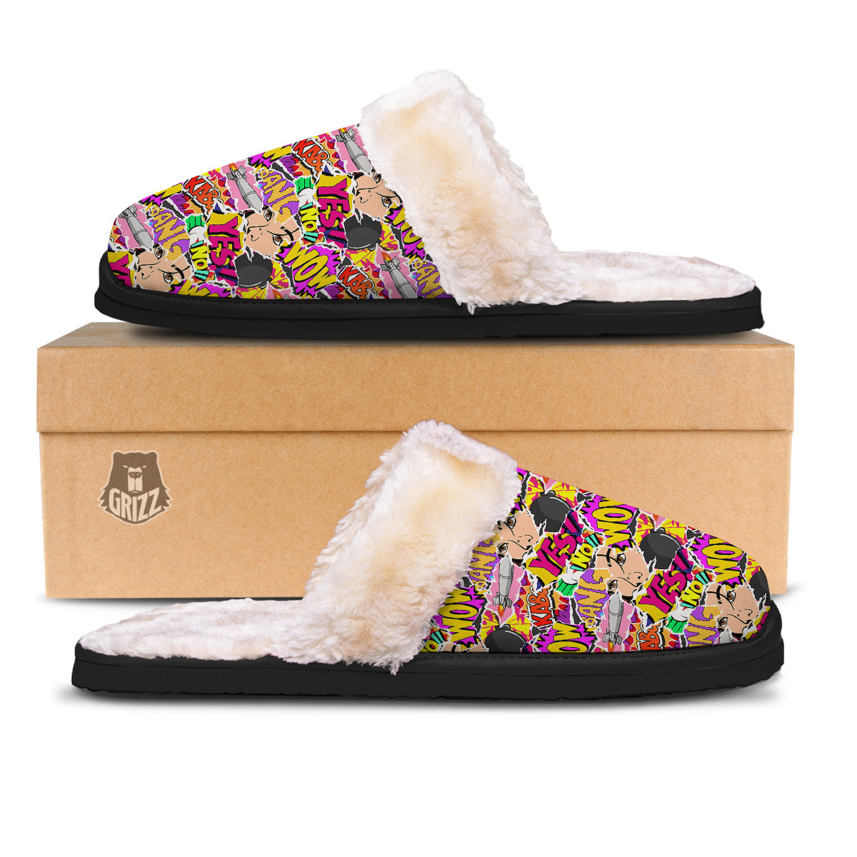 Pop Art Comics Print Pattern Slippers-grizzshop