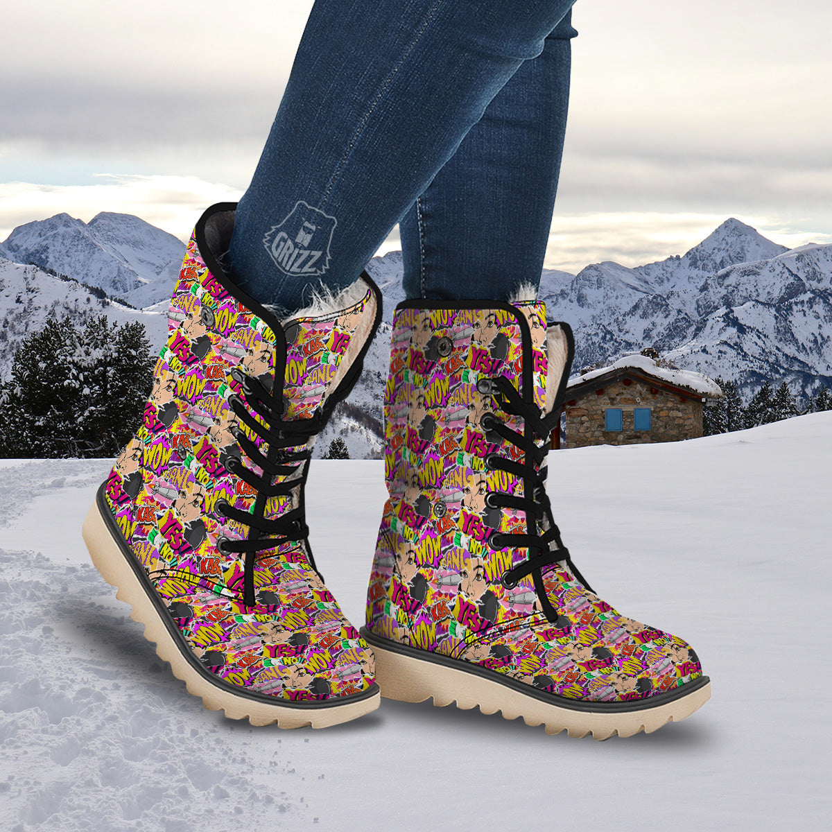 Pop Art Comics Print Pattern Snow Boots-grizzshop