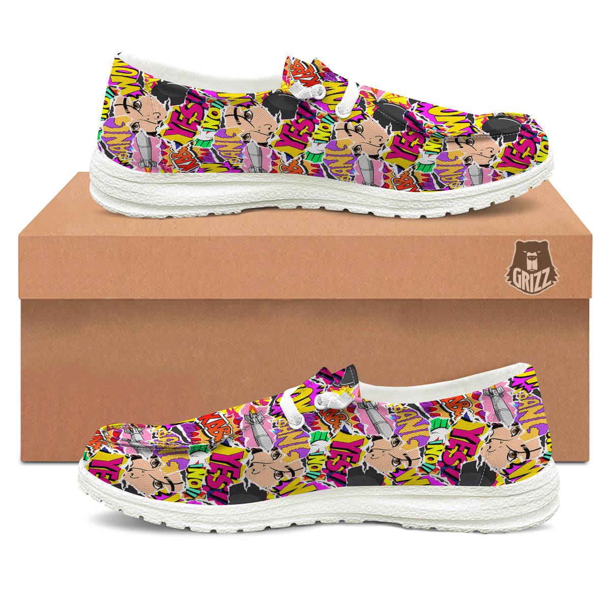 Pop Art Comics Print Pattern White Loafers-grizzshop