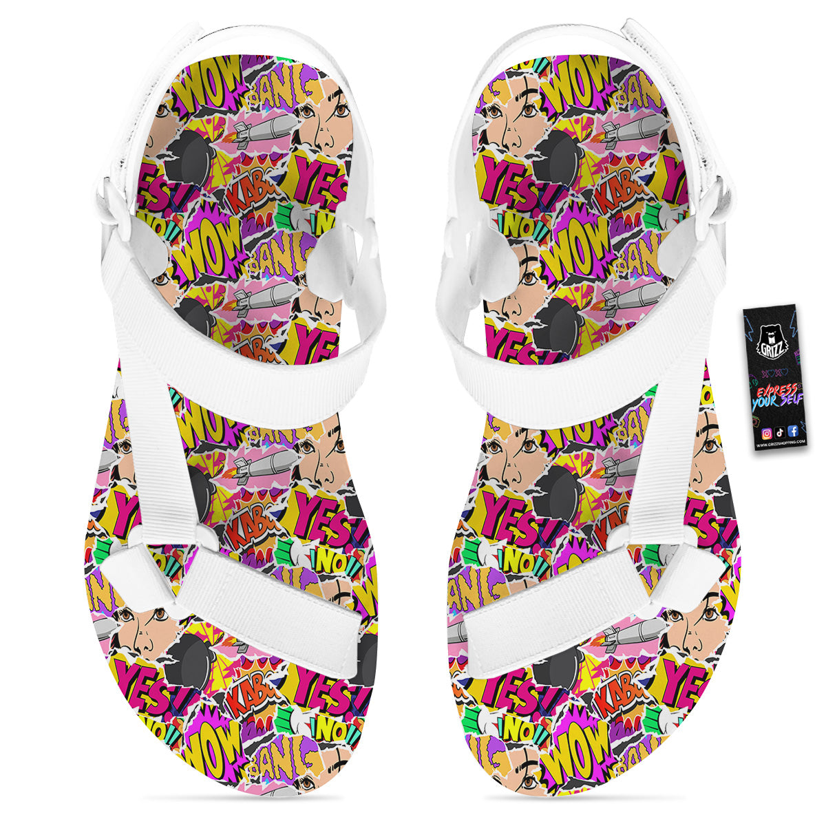 Pop Art Comics Print Pattern White Open Toe Sandals-grizzshop
