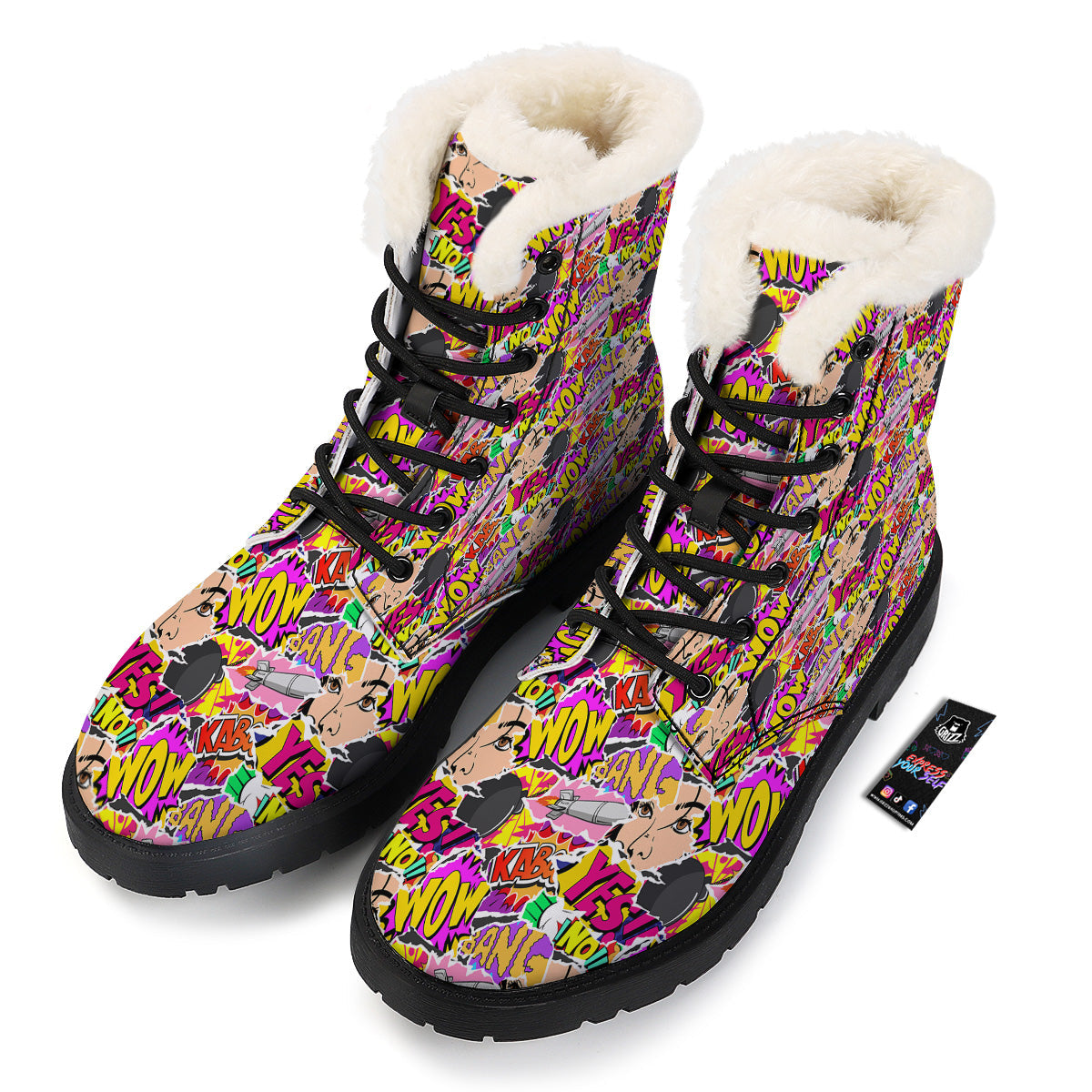 Pop Art Comics Print Pattern Winter Boots-grizzshop
