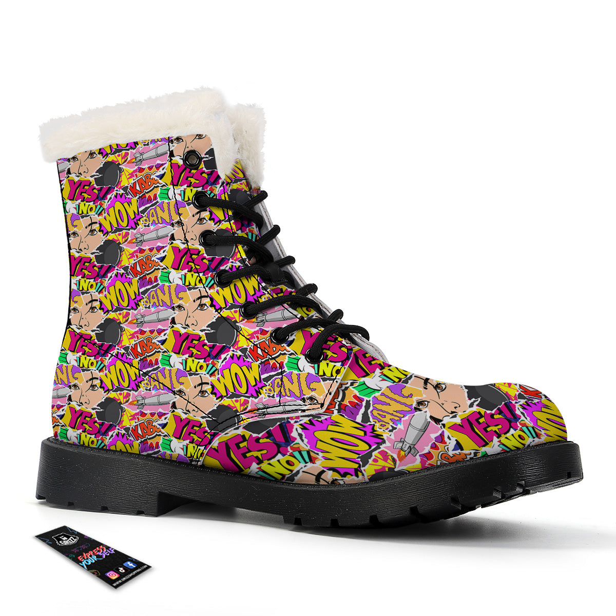 Pop Art Comics Print Pattern Winter Boots-grizzshop