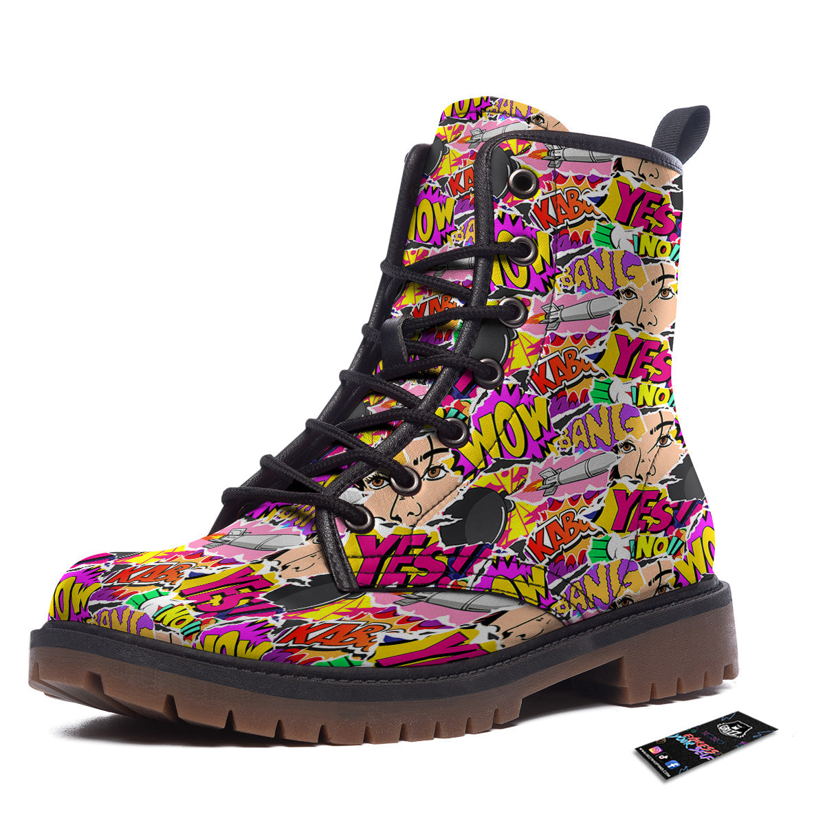 Pop Art Comics Print Pattern Work Boots-grizzshop