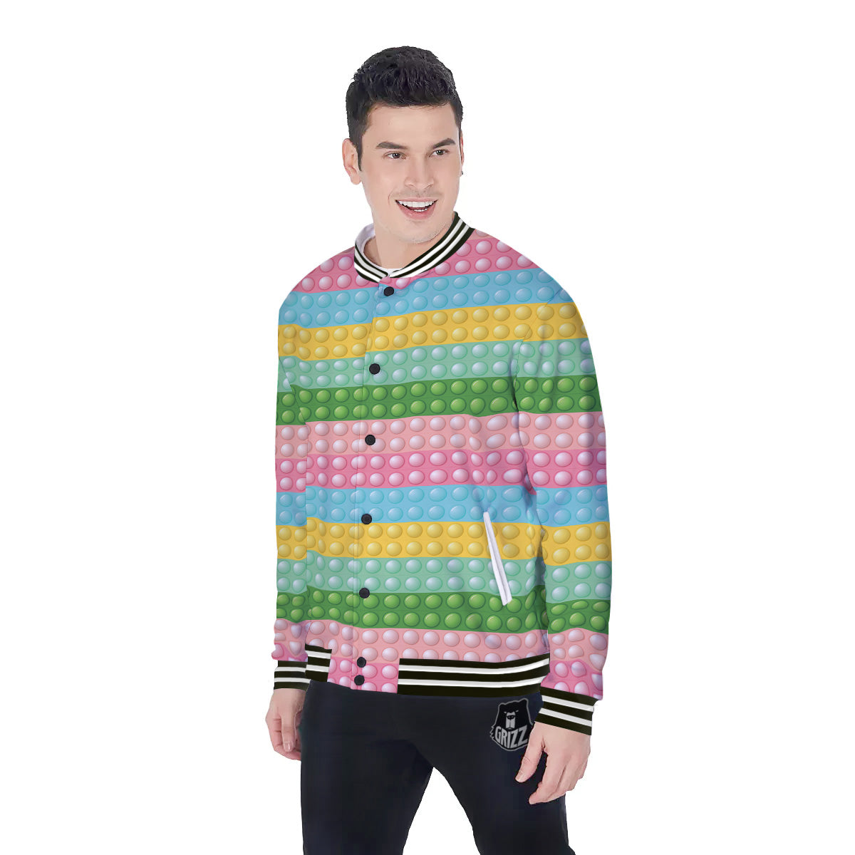 Pop It Pastel Color Print Pattern Baseball Jacket-grizzshop