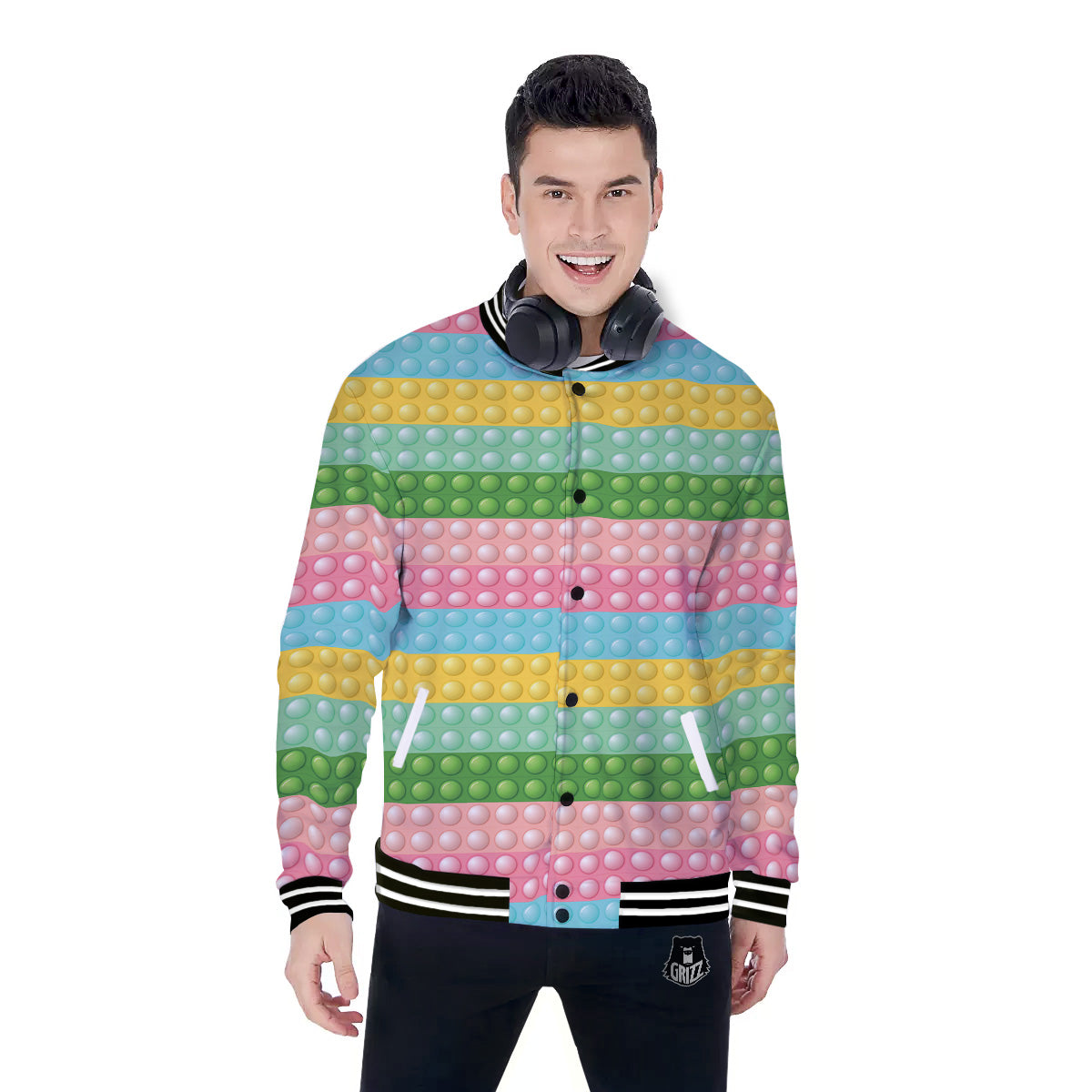 Pop It Pastel Color Print Pattern Baseball Jacket-grizzshop