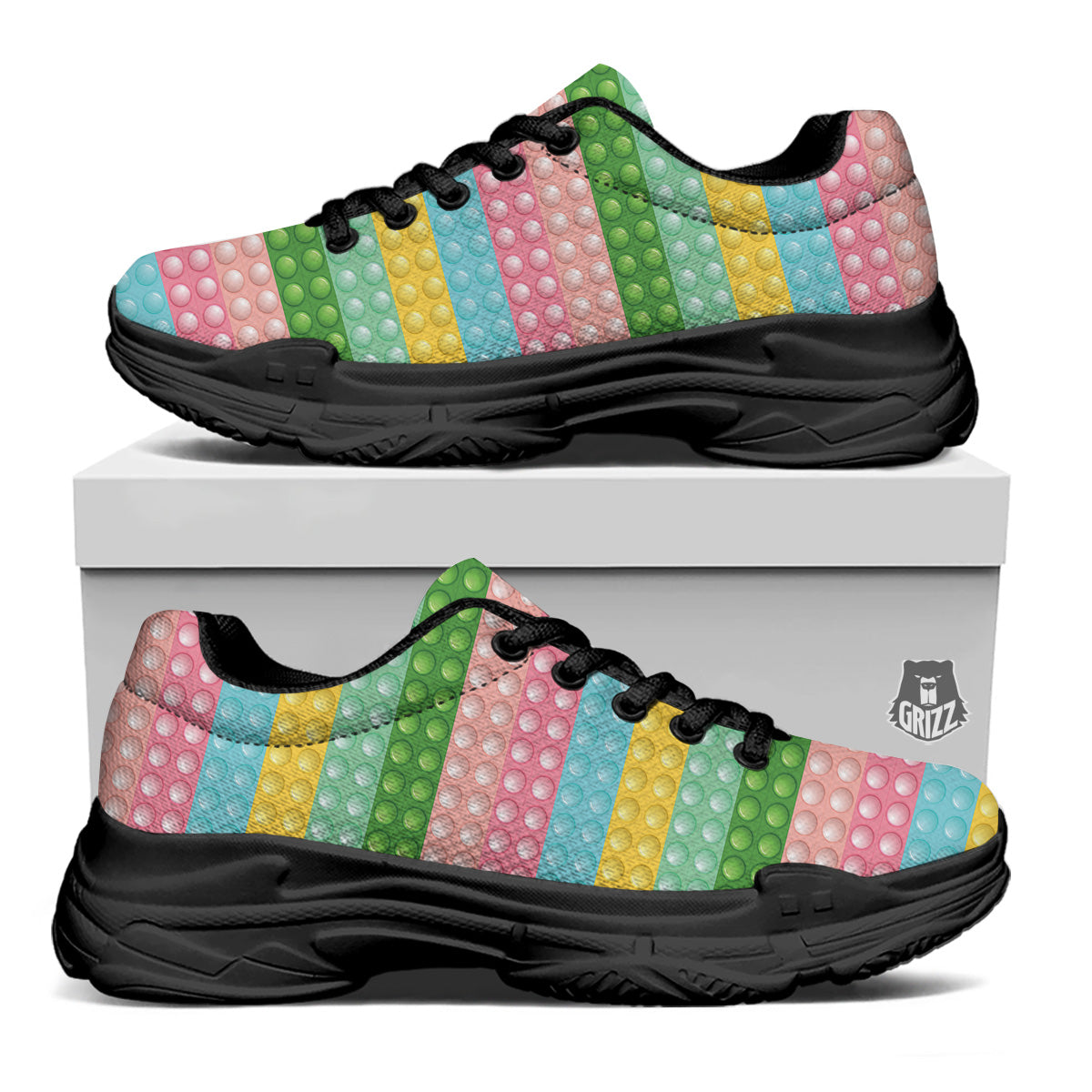 Pop It Pastel Color Print Pattern Black Chunky Shoes-grizzshop