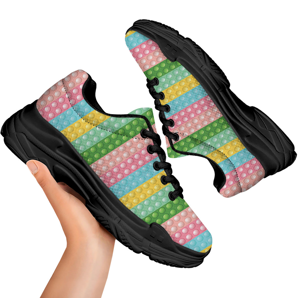 Pop It Pastel Color Print Pattern Black Chunky Shoes-grizzshop