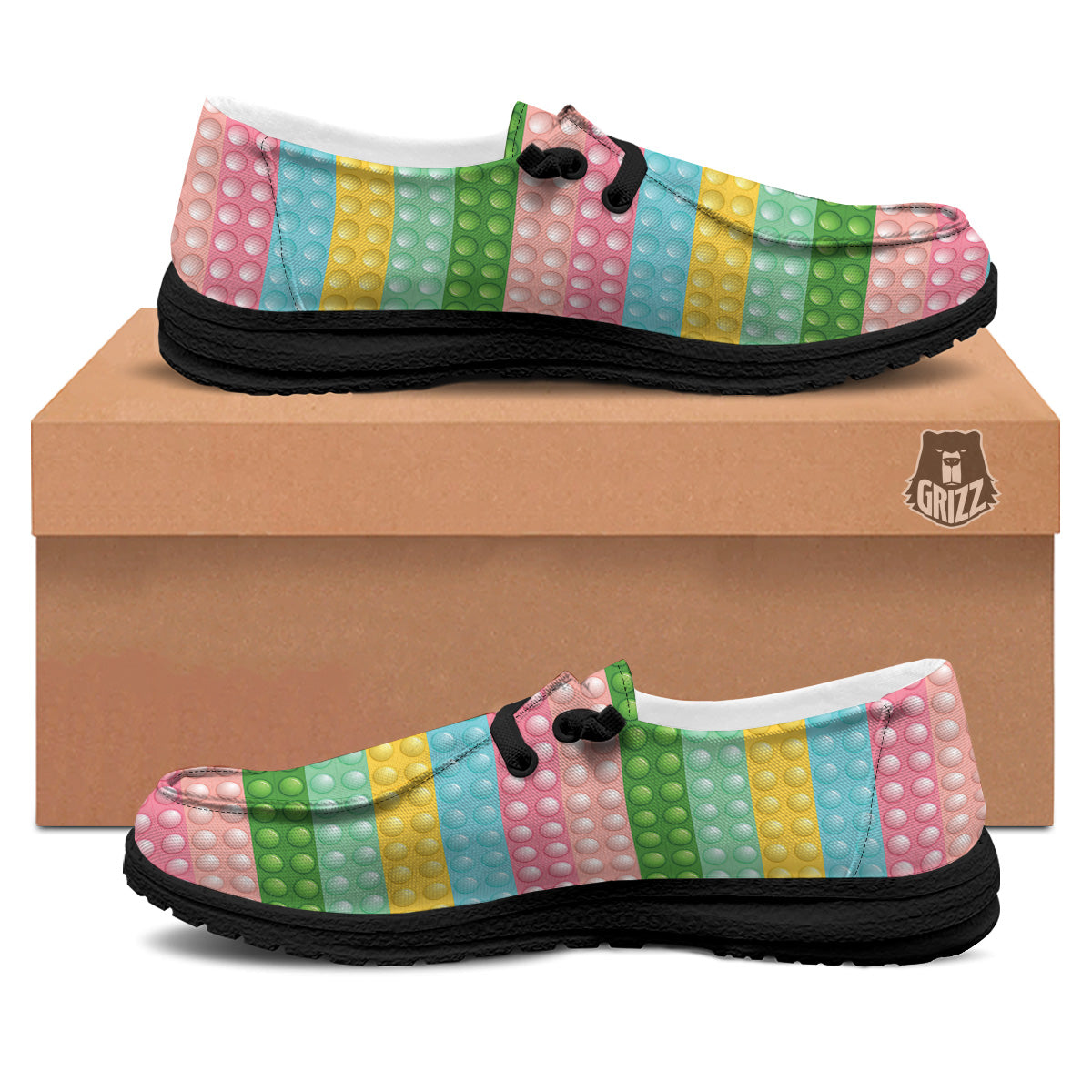 Pop It Pastel Color Print Pattern Black Loafers-grizzshop