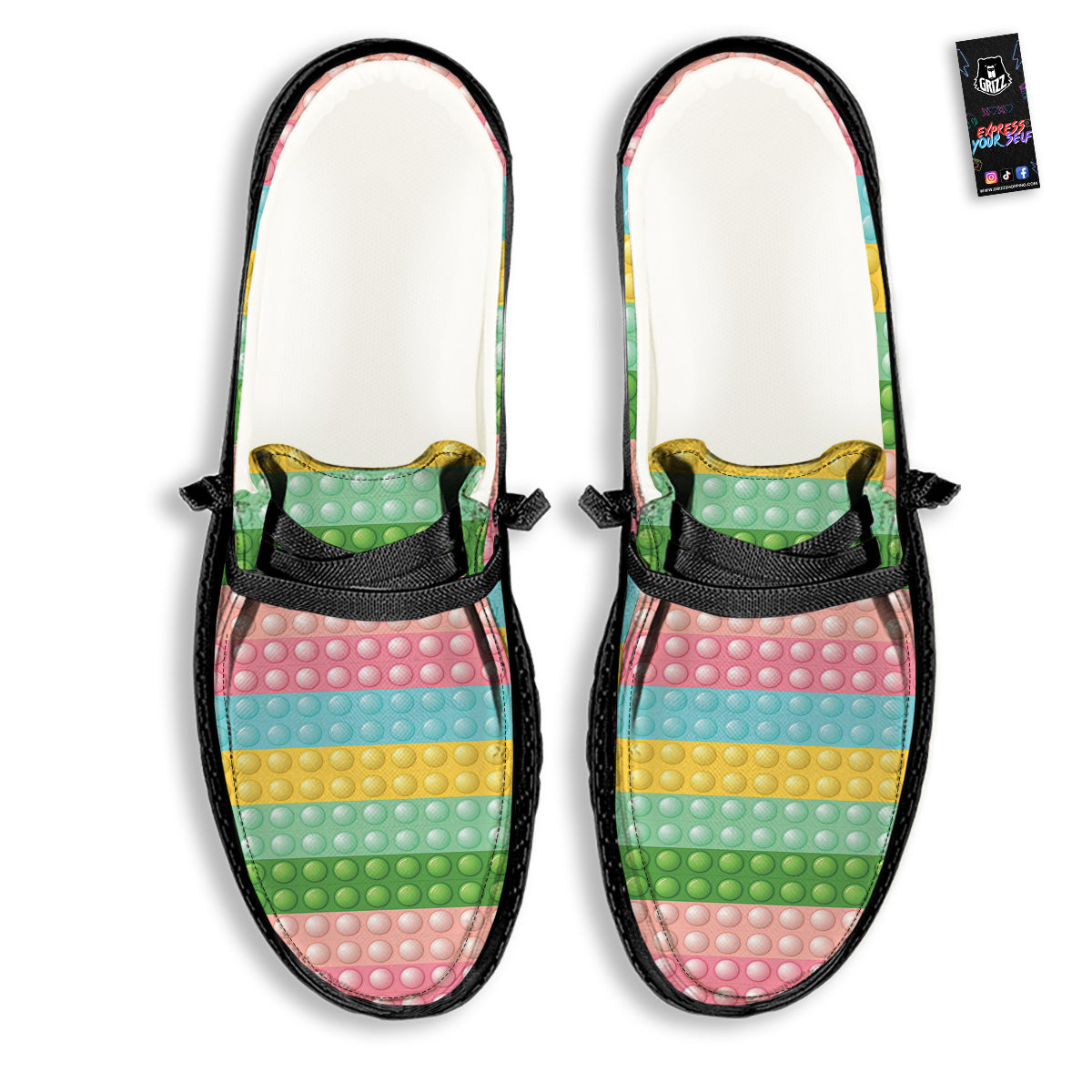 Pop It Pastel Color Print Pattern Black Loafers-grizzshop