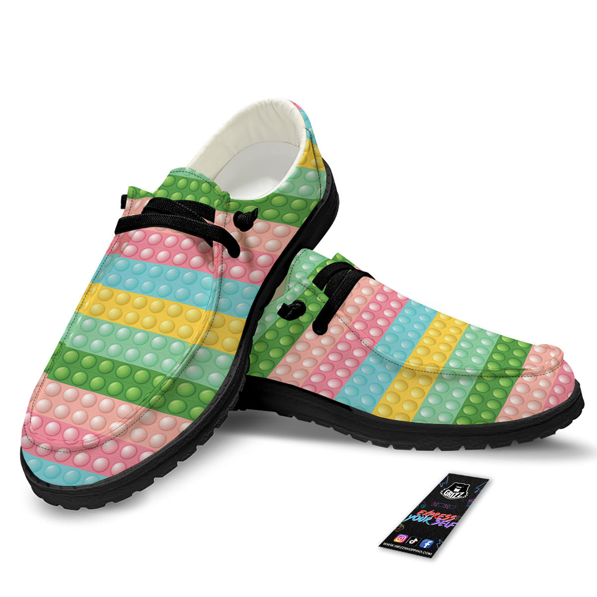 Pop It Pastel Color Print Pattern Black Loafers-grizzshop
