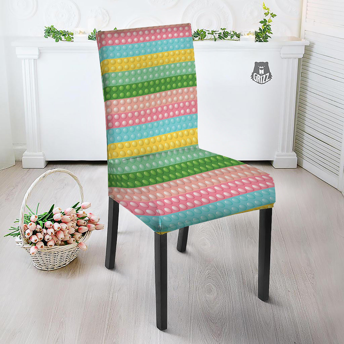 Pop It Pastel Color Print Pattern Dining Chair Slipcover-grizzshop
