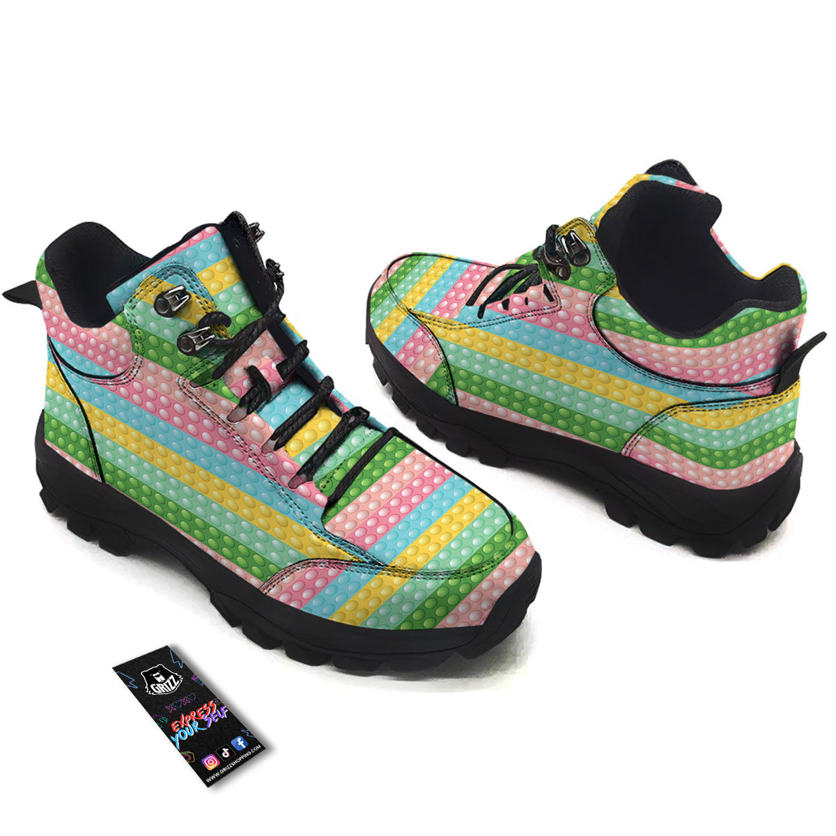 Pop It Pastel Color Print Pattern Hiking Shoes-grizzshop
