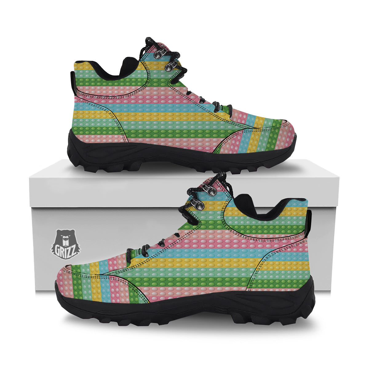 Pop It Pastel Color Print Pattern Hiking Shoes-grizzshop