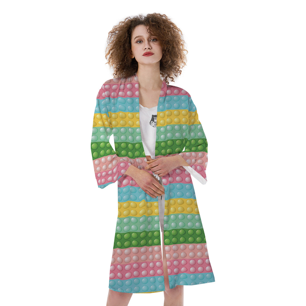 Pop It Pastel Color Print Pattern Kimono-grizzshop
