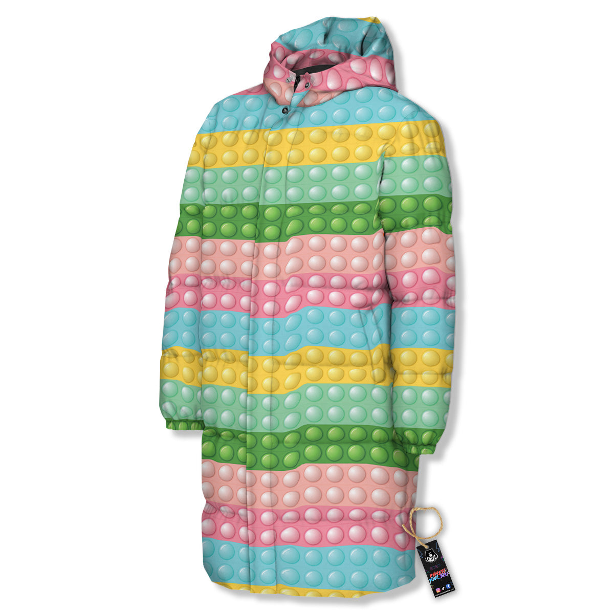 Pop It Pastel Color Print Pattern Long Down Jacket-grizzshop