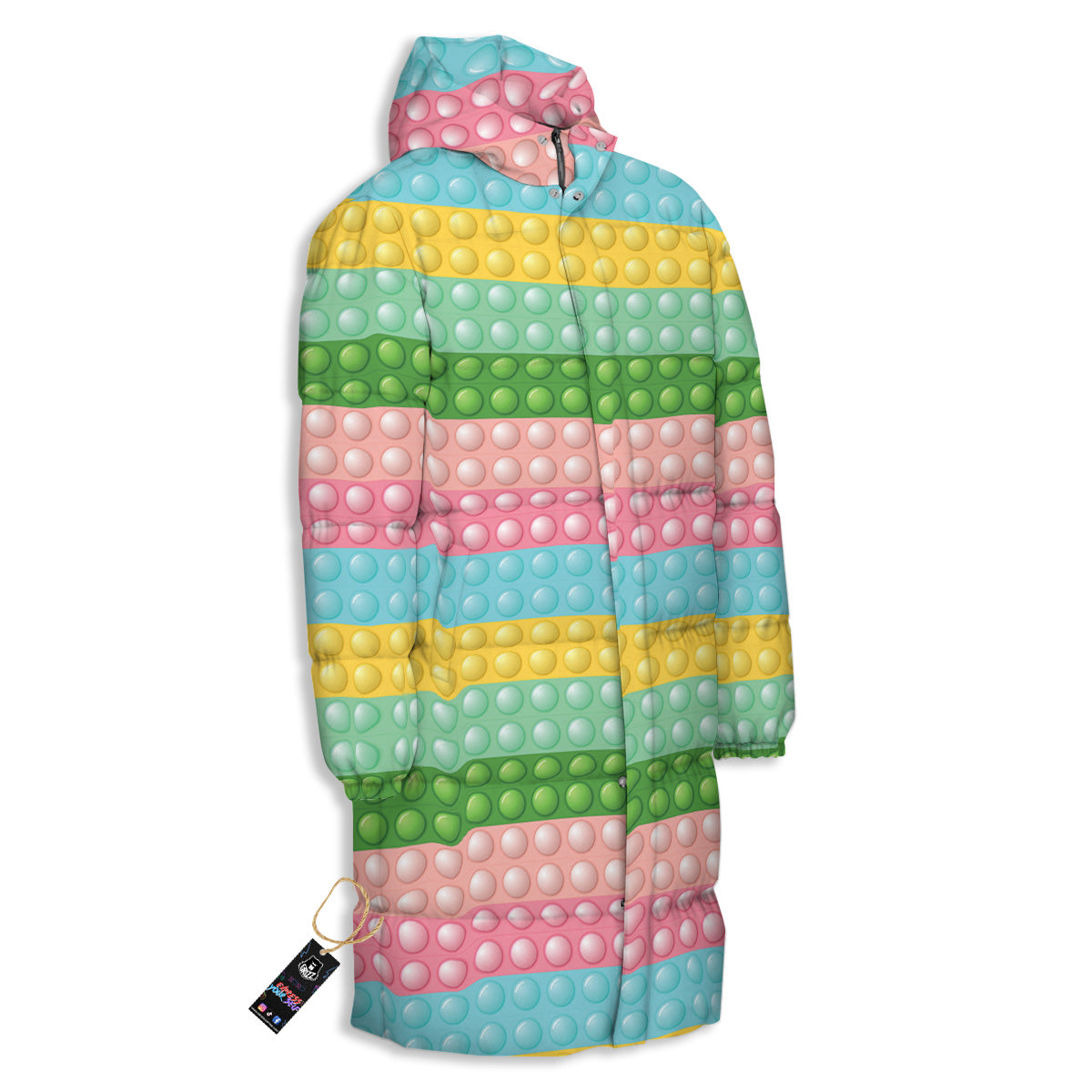 Pop It Pastel Color Print Pattern Long Down Jacket-grizzshop